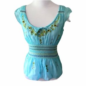 Anthro Blue Boho Top Sz XS